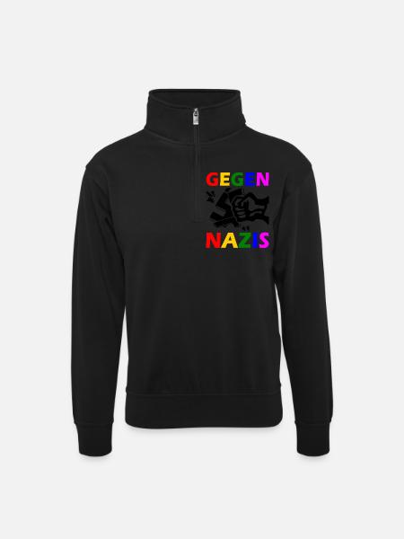 Gegen nazis - Unisex Pullover mit Zip-Kragen - Schwarz