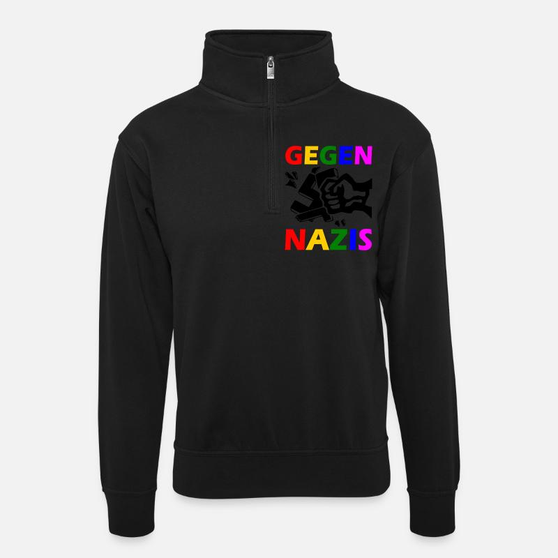 Gegen nazis - Unisex Pullover mit Zip-Kragen - Schwarz