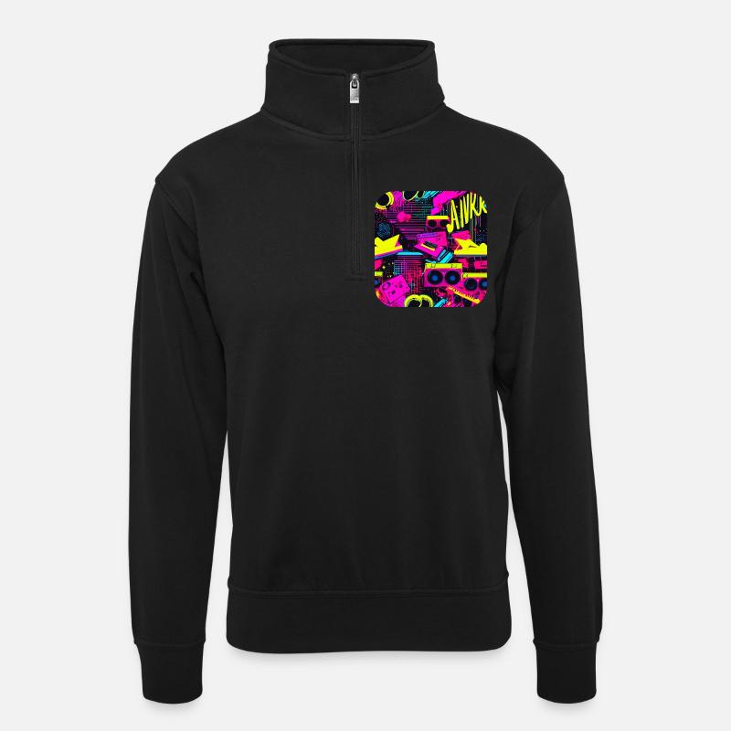 80s lifestyle oldschool pop - Unisex Pullover mit Zip-Kragen - Schwarz