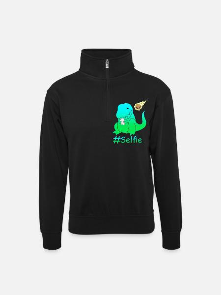 Funny Selfie Dinosaur - Unisex sweater with zip collar - black