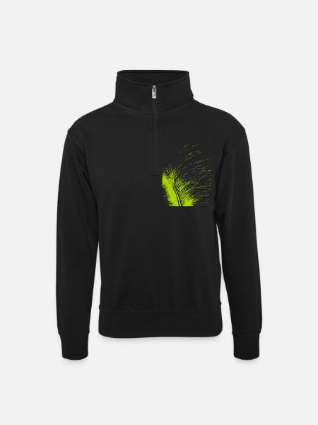 Abstract feather / line / green / pattern - Unisex sweater with zip collar - black