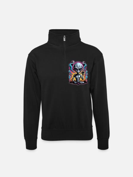 Cosmic Alien Meditation Artwork - Unisex sweater with zip collar - black