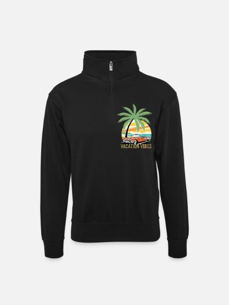 Tropischer Himmel und Oldtimer - Unisex Pullover mit Zip-Kragen - Schwarz