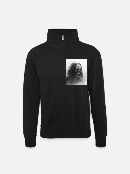 Dark skull in the fog - Unisex sweater with zip collar - black