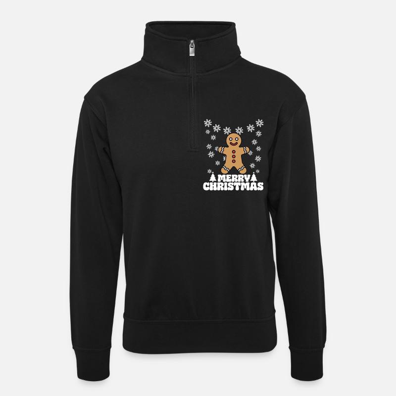 Gingerbread Christmas Merry Christmas - Unisex sweater with zip collar - black