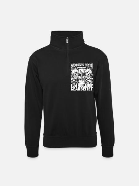 Between two fronts: taxes, inflation, screwing - Unisex sweater with zip collar - black