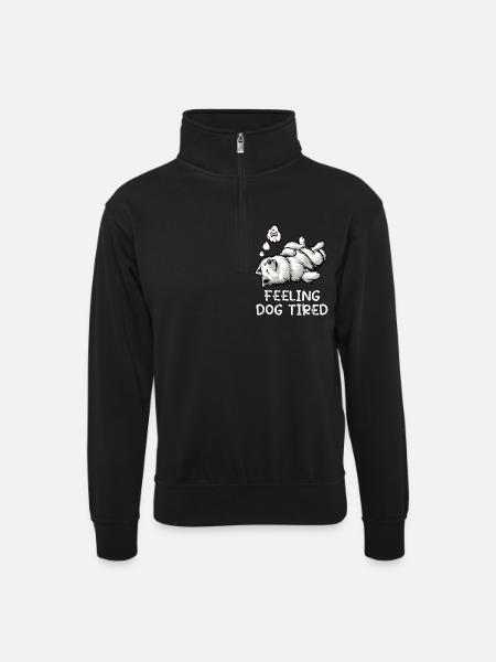 Feeling Dog Tired White Shepherd Dog - Unisex sweater with zip collar - black