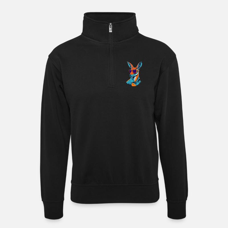 Strahlendes Roo-Revival - Unisex Pullover mit Zip-Kragen - Schwarz