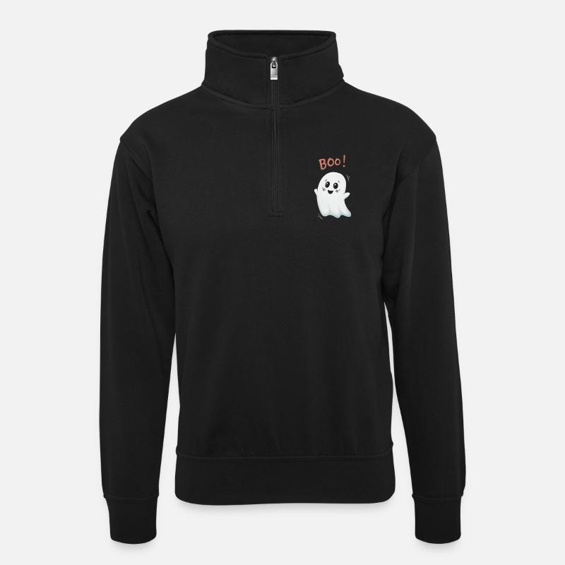 Boo Ghost: Cute Ghost - Unisex sweater with zip collar - black
