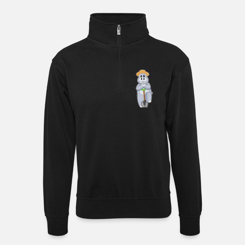 Pelle fermière hippopotame - Sweat col montant zippé unisexe - noir