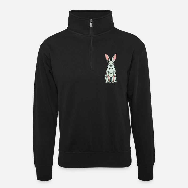 Geometric Bunny Low Poly Modern - Unisex sweater with zip collar - black