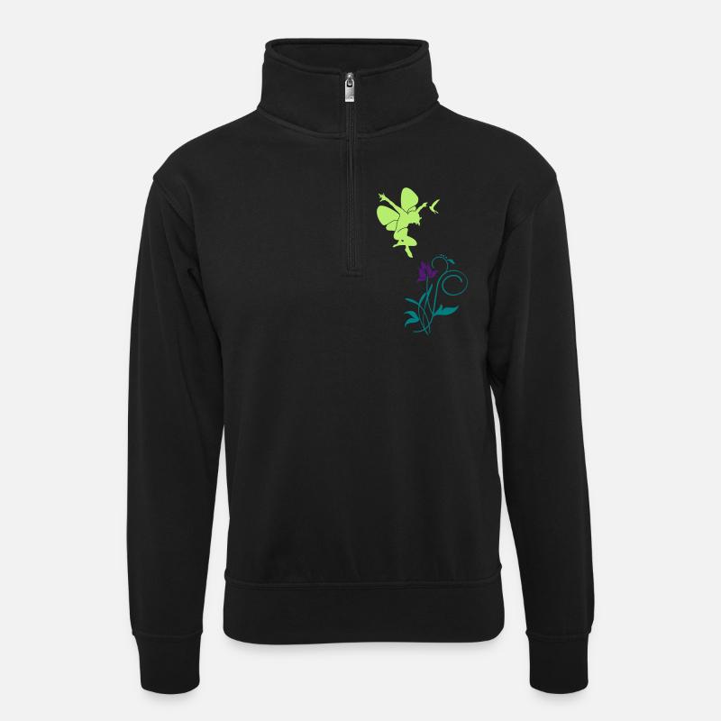 Orchidee / orchid (2c) - Unisex Pullover mit Zip-Kragen - Schwarz