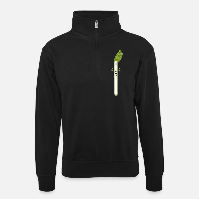 lustiger Lauch - Unisex Pullover mit Zip-Kragen - Schwarz