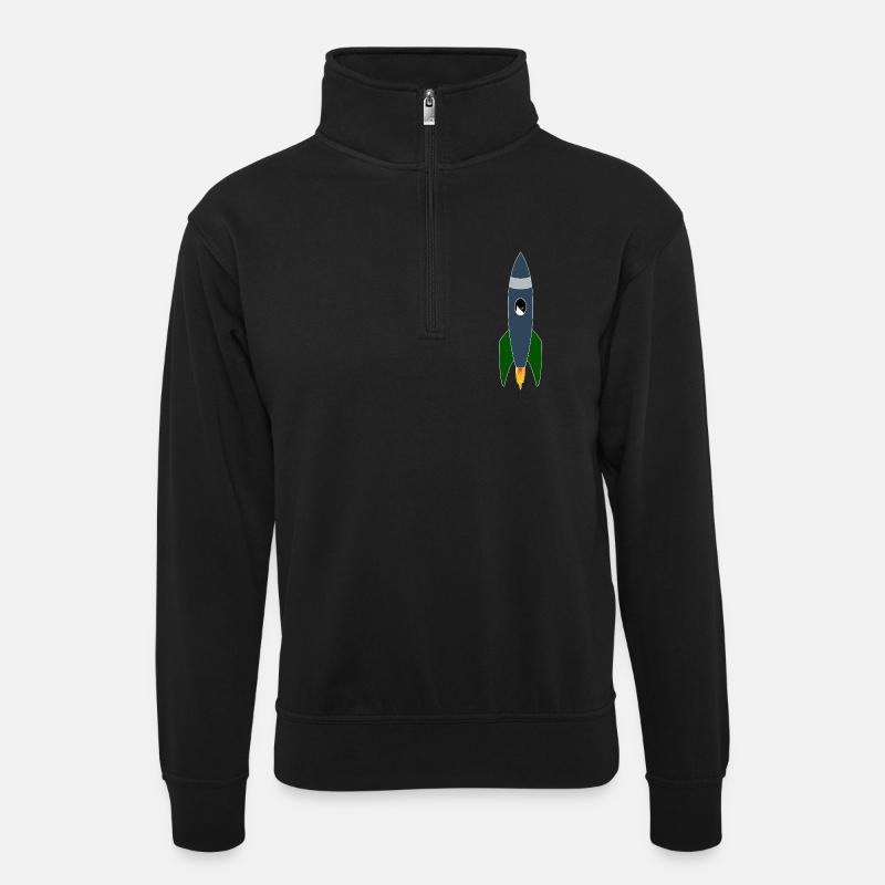 Katze im All - Unisex Pullover mit Zip-Kragen - Schwarz