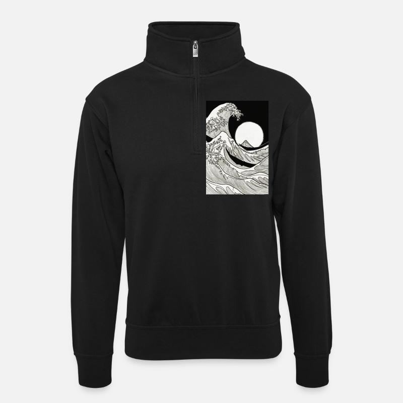 WAVE - Unisex Pullover mit Zip-Kragen - Schwarz