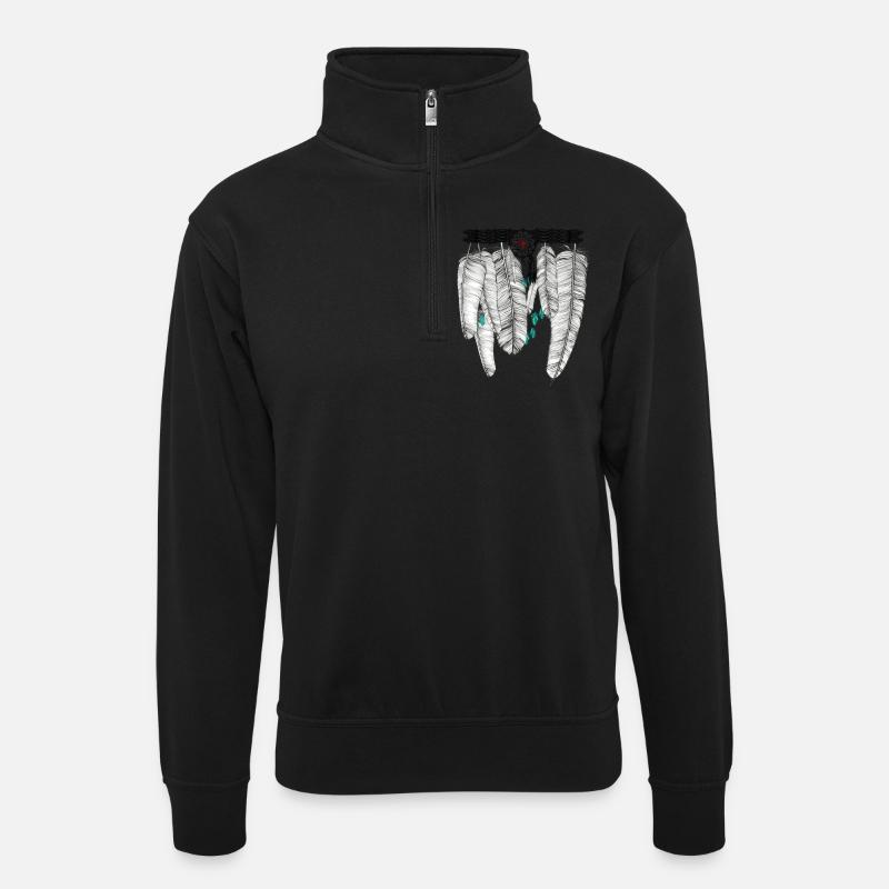 Feather - Unisex Pullover mit Zip-Kragen - Schwarz
