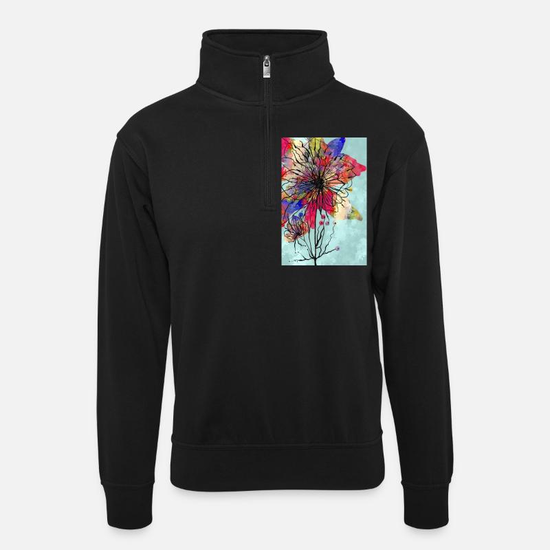 Bunte Blume - Unisex Pullover mit Zip-Kragen - Schwarz