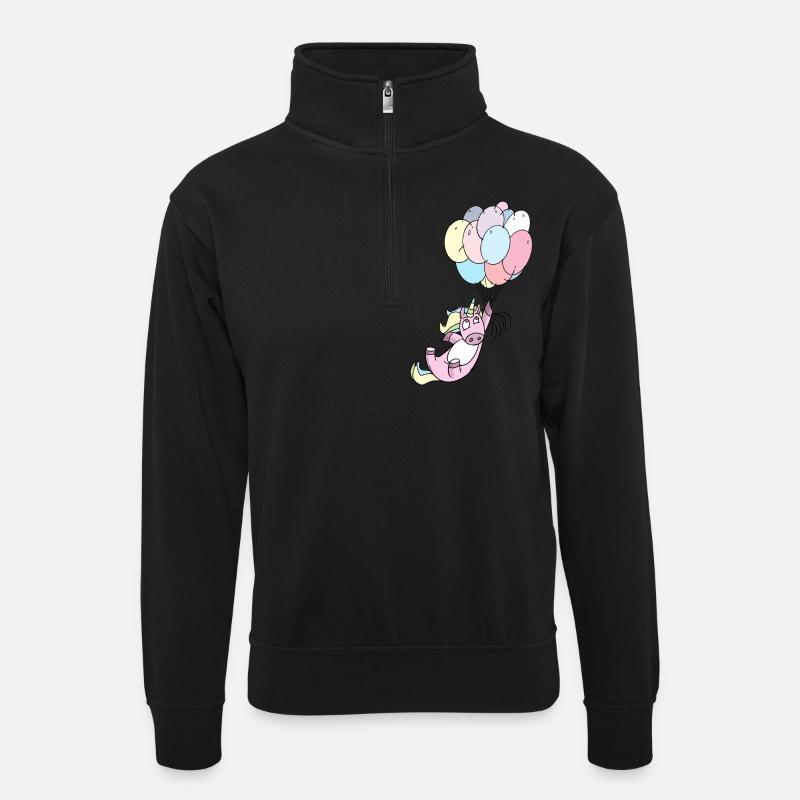 Einhorn Luftballons - Unisex Pullover mit Zip-Kragen - Schwarz