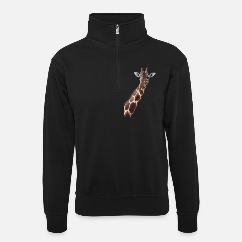 giraffe, Portrait - Unisex Pullover mit Zip-Kragen - Schwarz
