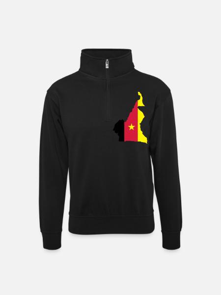 Kamerun - Unisex Pullover mit Zip-Kragen - Schwarz