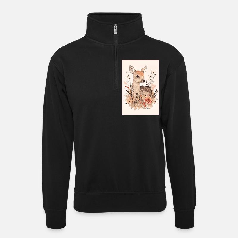 Roe deer - Unisex sweater with zip collar - black