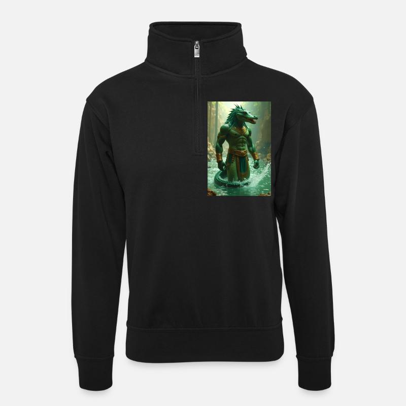 Sobek, crocodile-headed godin the Nil - Unisex sweater with zip collar - black