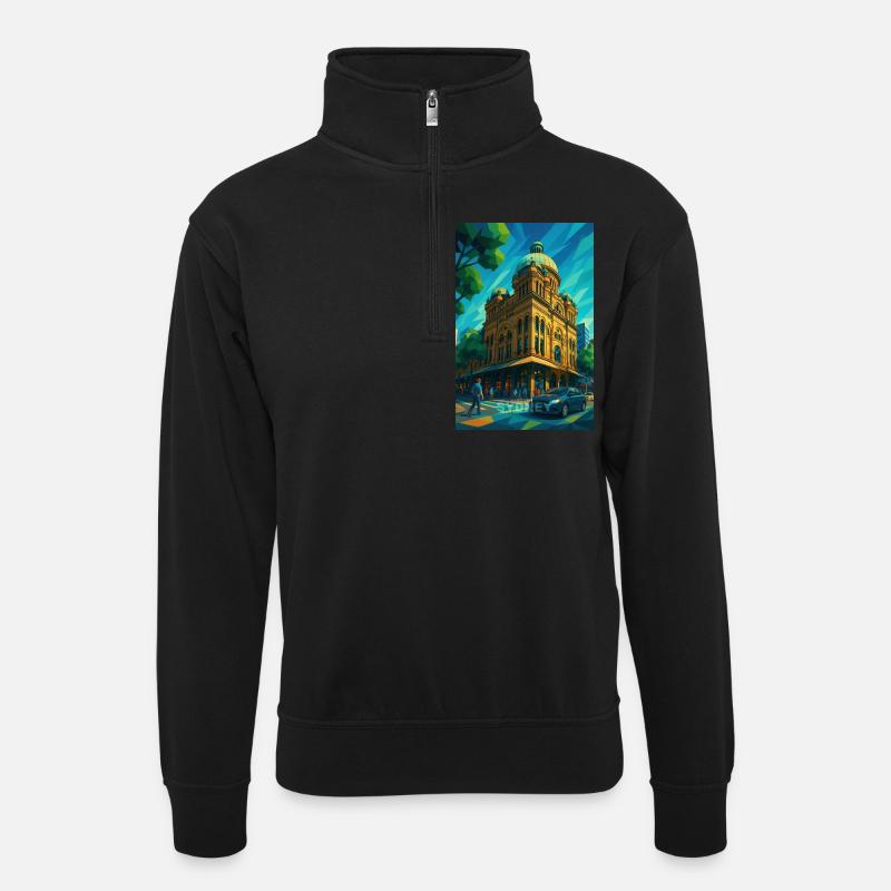Sydney QUEEN VIKTORIA BUILDING - Unisex Pullover mit Zip-Kragen - Schwarz