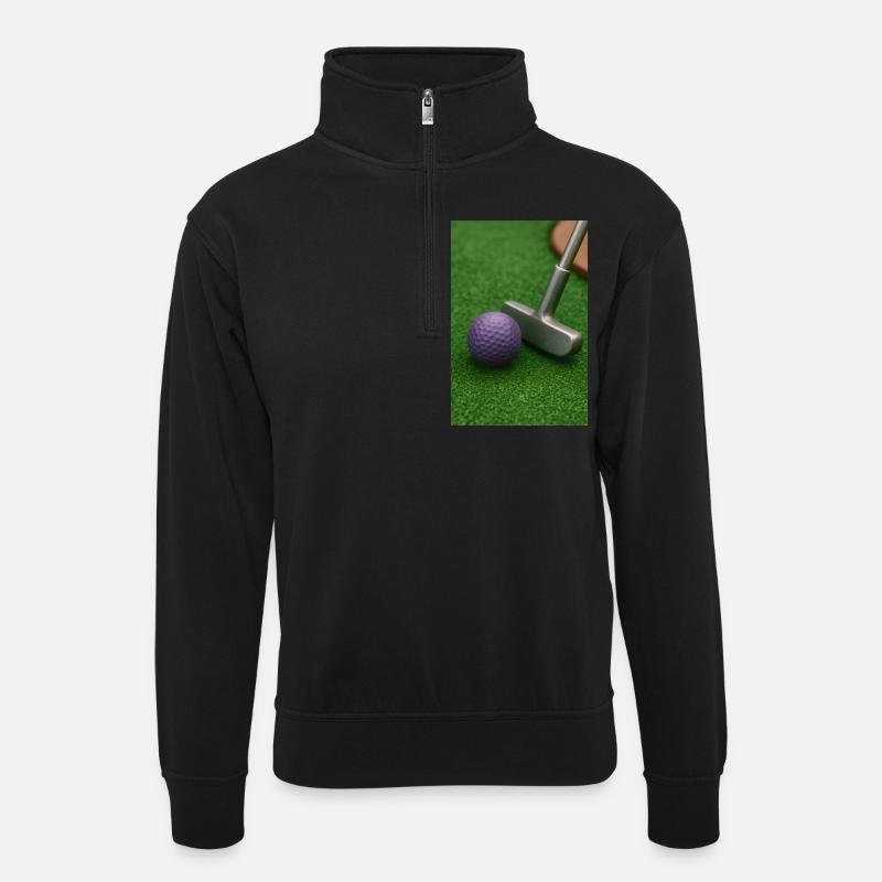 Sport - Minigolf - Unisex Pullover mit Zip-Kragen - Schwarz