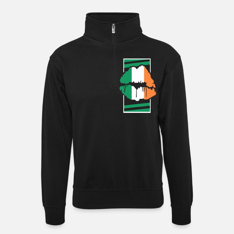 Irland - Unisex Pullover mit Zip-Kragen - Schwarz