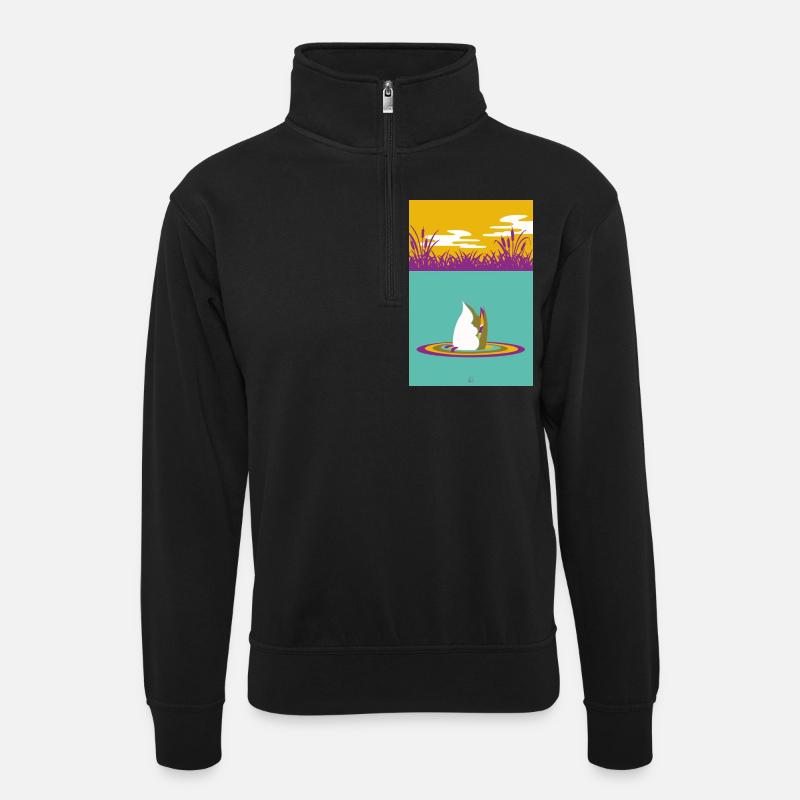 Ente taucht ab - Unisex Pullover mit Zip-Kragen - Schwarz