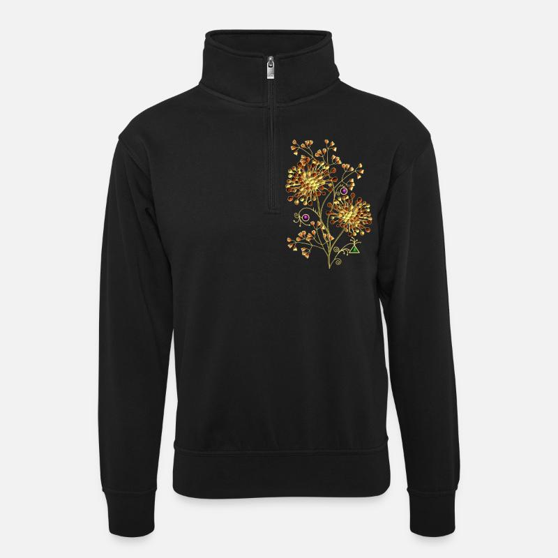 Blumen - Unisex Pullover mit Zip-Kragen - Schwarz