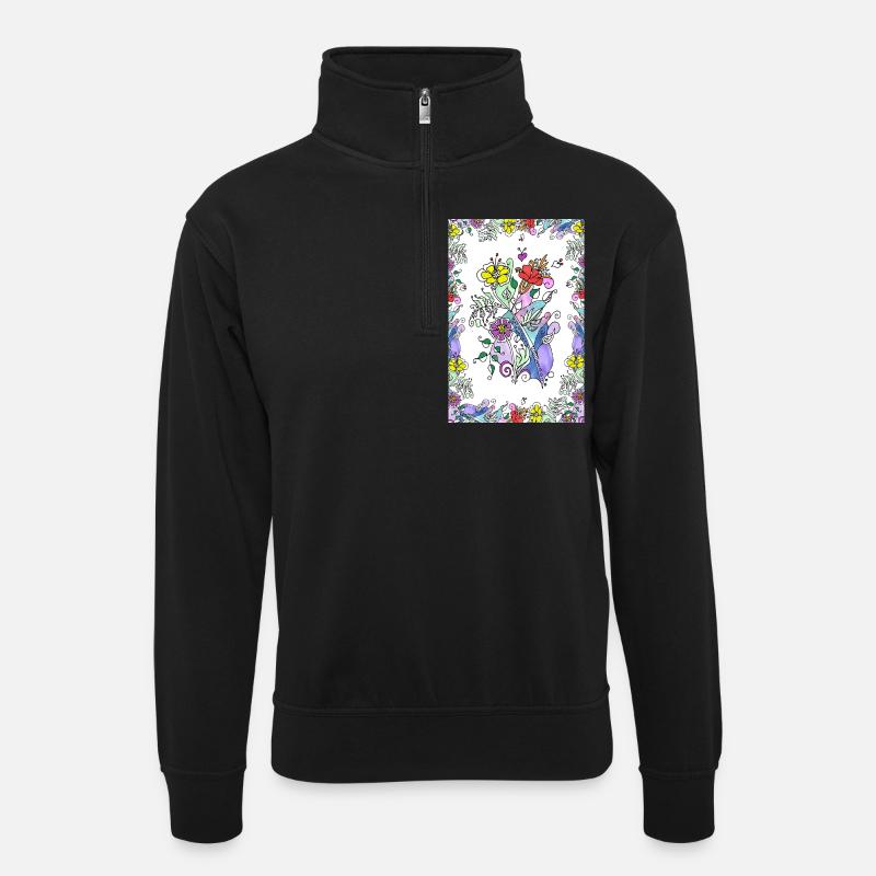 Blumen - Unisex Pullover mit Zip-Kragen - Schwarz