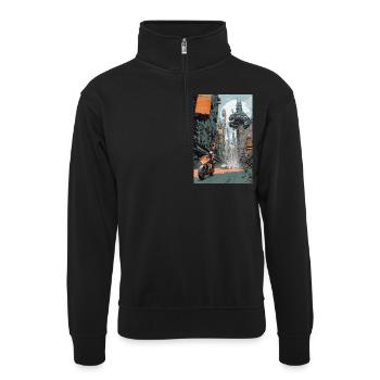 Futuristische Radtour durch Neon City - Unisex Pullover mit Zip-Kragen - Schwarz - Vorne