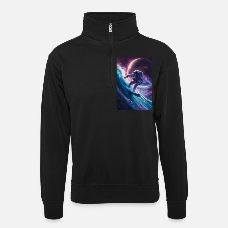 Galaktischer surfender Astronaut - Unisex Pullover mit Zip-Kragen - Schwarz