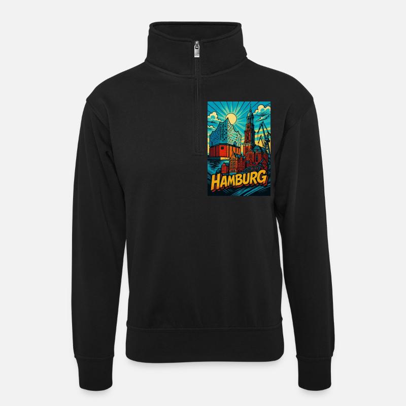 Monument de Hambourg - Sweat col montant zippé unisexe - noir