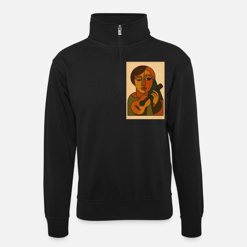 Mélodie cubiste – Art rétro - Sweat col montant zippé unisexe - noir