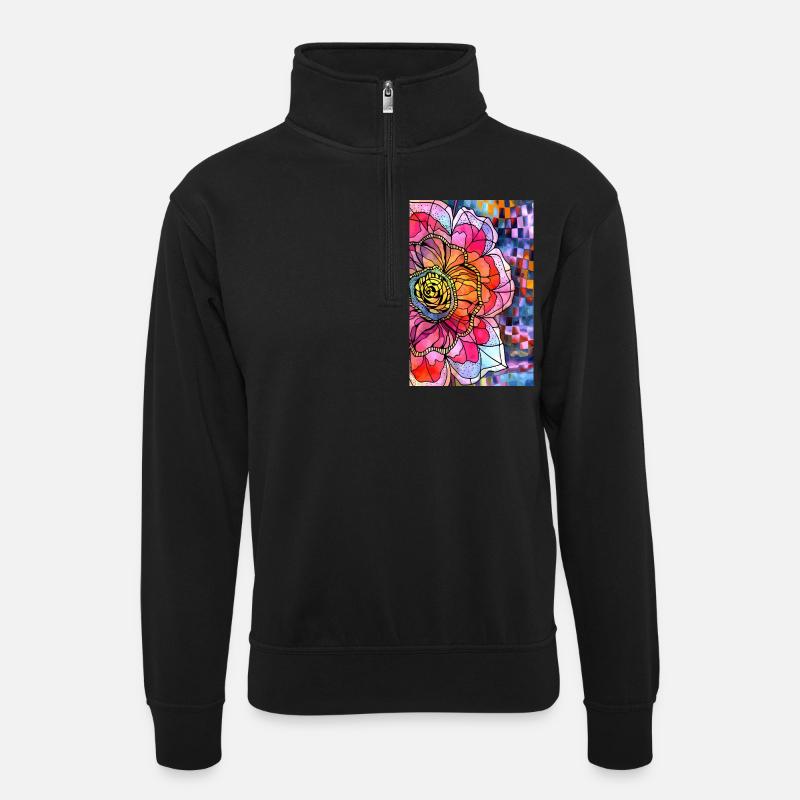 Fleur - Sweat col montant zippé unisexe - noir
