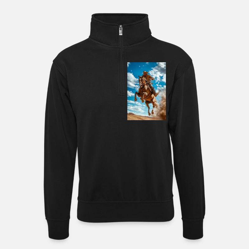Epischer Cowboy-Sprung - Unisex Pullover mit Zip-Kragen - Schwarz