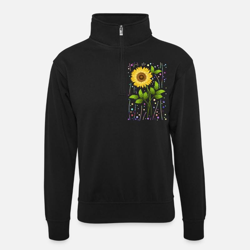 Flowers - Unisex sweater with zip collar - black