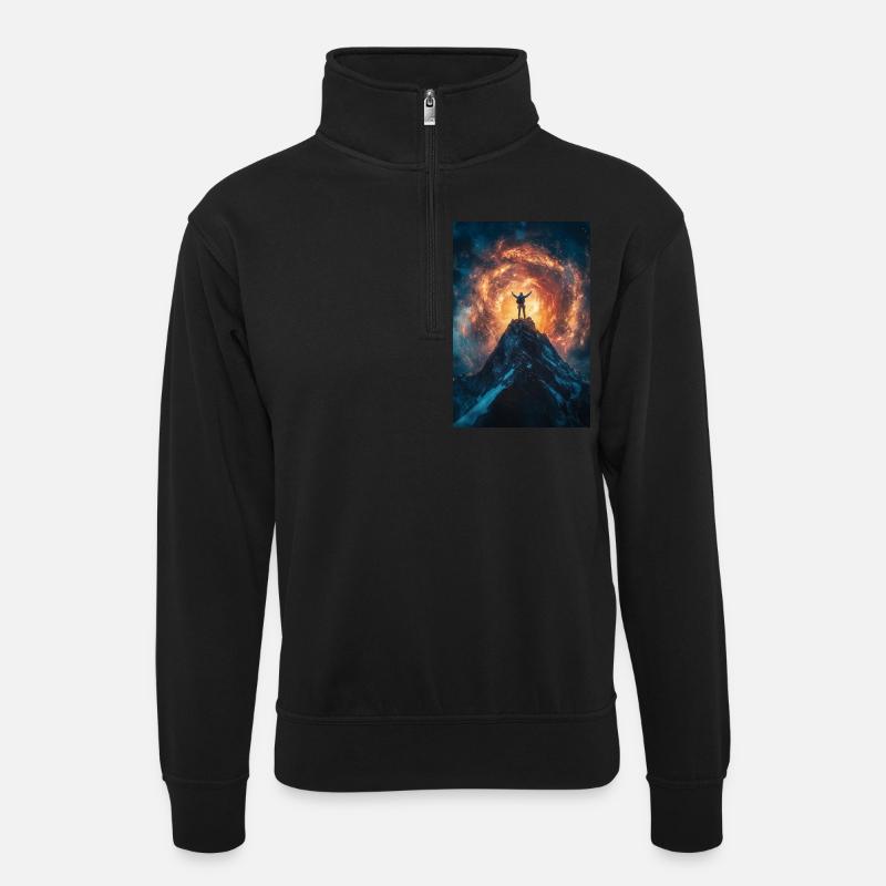 Unter kosmischem Feuer - Unisex Pullover mit Zip-Kragen - Schwarz