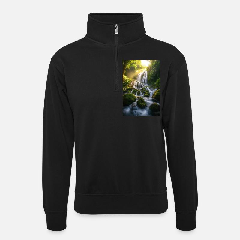 Mystischer Dschungel-Wasserfall - Unisex Pullover mit Zip-Kragen - Schwarz