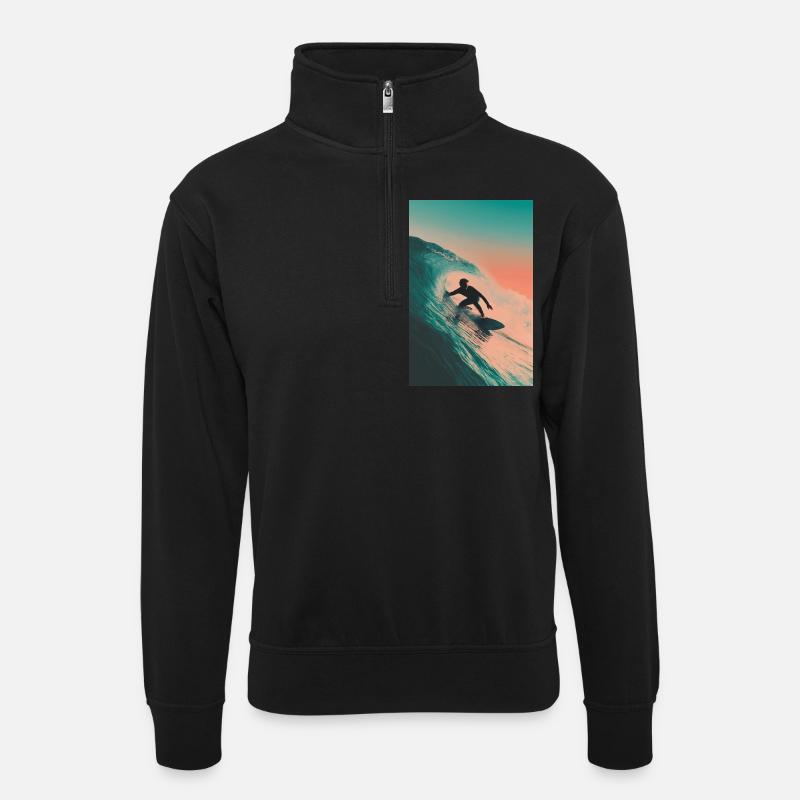 Sunset Wave Surfing - Unisex sweater with zip collar - black