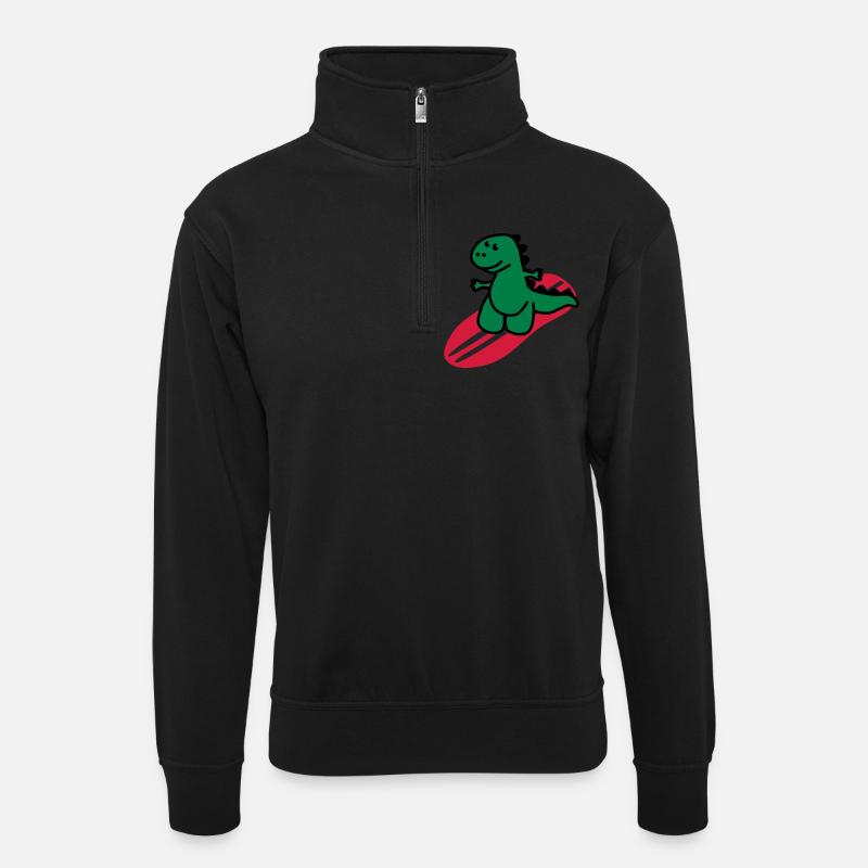 Surfing Dinosaurier - Unisex Pullover mit Zip-Kragen - Schwarz