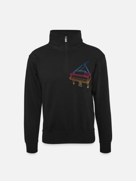 Wing Drawing - Unisex sweater with zip collar - black