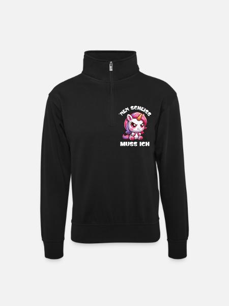 Wütendes Einhorn Chibi Motiv - Unisex Pullover mit Zip-Kragen - Schwarz