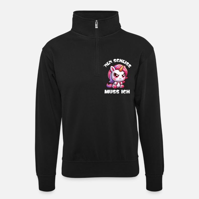 Wütendes Einhorn Chibi Motiv - Unisex Pullover mit Zip-Kragen - Schwarz