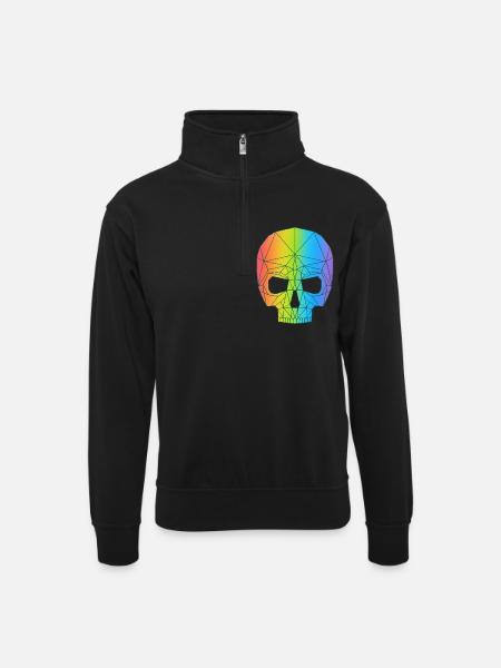 Schädel in Farbe - Unisex Pullover mit Zip-Kragen - Schwarz