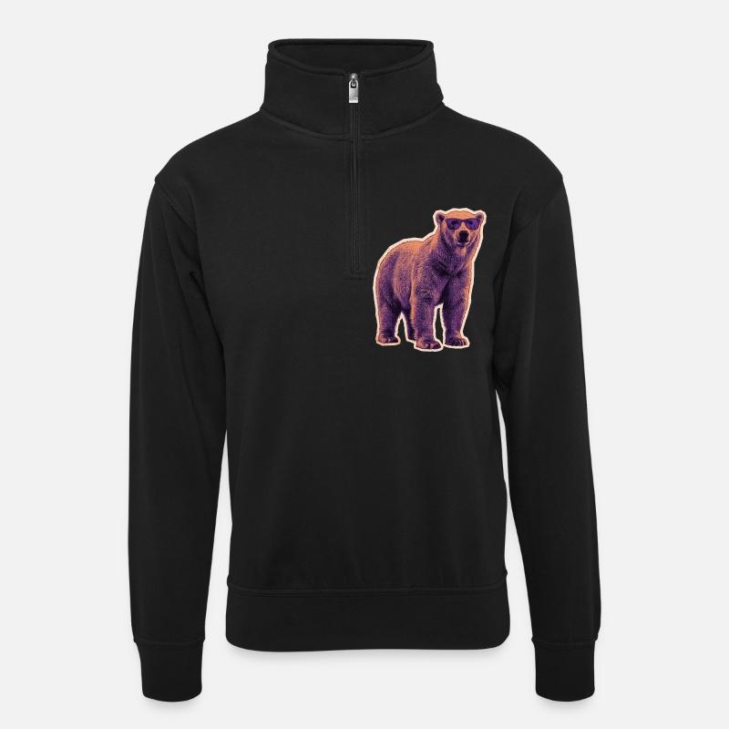 Sommer Eisbär Sonnenbrille - Unisex Pullover mit Zip-Kragen - Schwarz