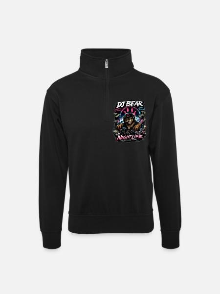 DJ Bear Nightlife Orso Neon - Unisex sweater with zip collar - black