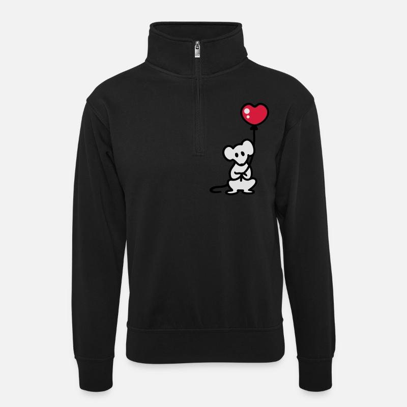 Maus + Ballon - Unisex Pullover mit Zip-Kragen - Schwarz